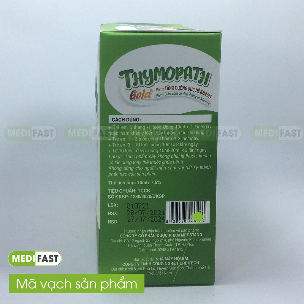 Siro tăng miễn dịch, tăng sức đề kháng Thymopath Gold cho bé từ 6 tháng tuổi - Hộp 20 ống từ thao dược
