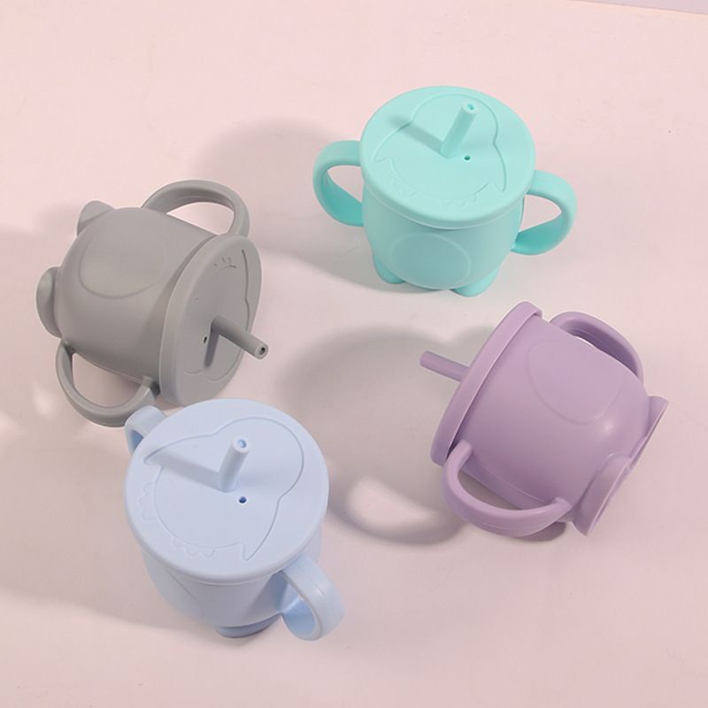 (Tặng cọ rửa ống hút) Cốc hút silicon, cốc uống nước, pha sữa có chia vạch ml cho bé