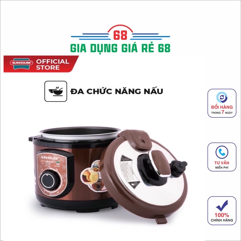 Nồi áp suất điện đa năng SUNHOUSE 5lit SHD1550, Nồi áp suất điện Sunhouse SHD1552( Bảo Hành 12T)