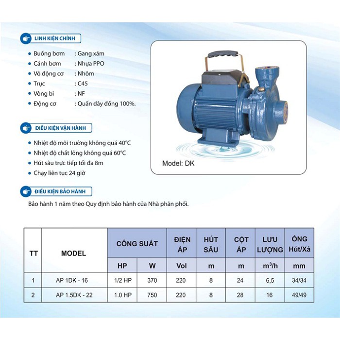 MÁY BƠM LY TÂM NHẬT BẢN - CÔNG SUẤT 750W- 11KG- 100% DÂY ĐỒNG NK