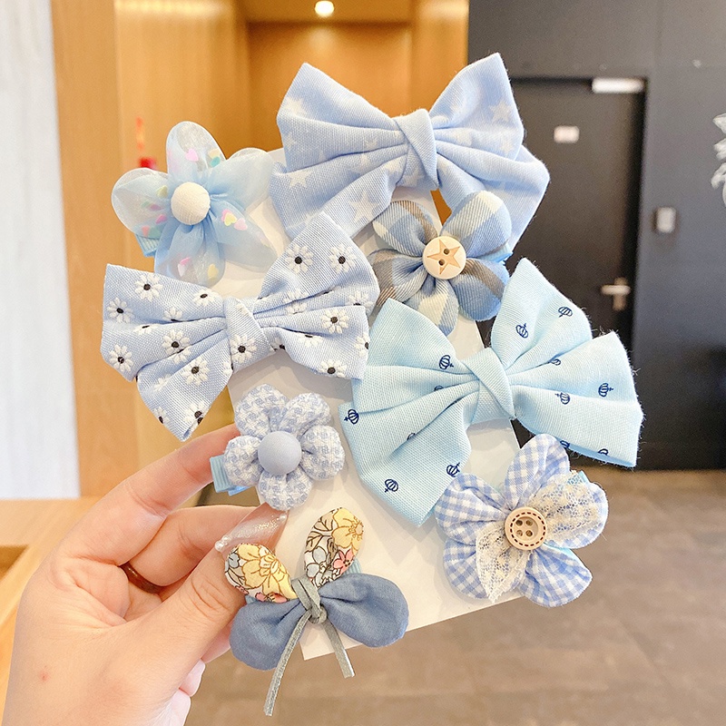 Set 8 Kẹp Tóc Nơ Hoa Phong Cách Hàn Quốc Dễ Thương Cho Bé Gái