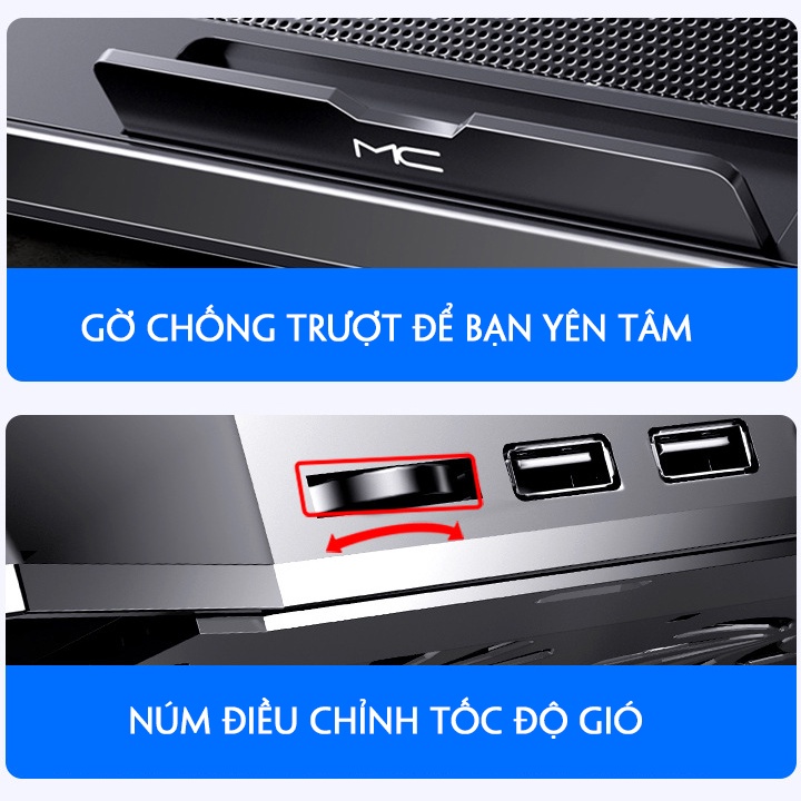 Đế tản nhiệt dành cho máy tính laptop 6 quạt làm mát nấc chỉnh độ nghiêng