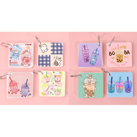 sổ note flashcard trà sữa boba tea FCT31 sổ note cute heo hồng