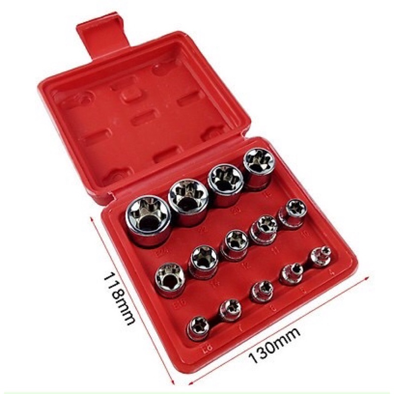 Bộ khẩu E 14 chi tiết chuyên vặn các chi tiết khó, ốc chìm, dạng sao, hoa thị