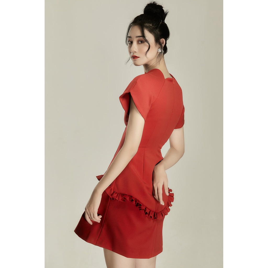 Đầm Scarlet Phối Cổ Nơ Tay Ngắn Nữ Đỏ AT MODA DE LITA