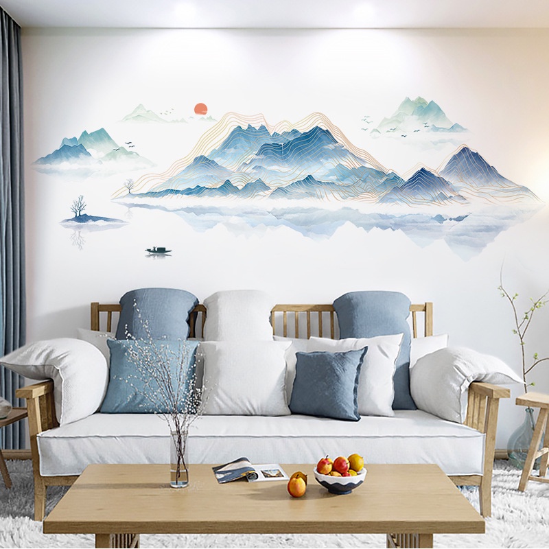Decal dán tường Phong thủy, sơn thủy 3D núi non SIÊU TO