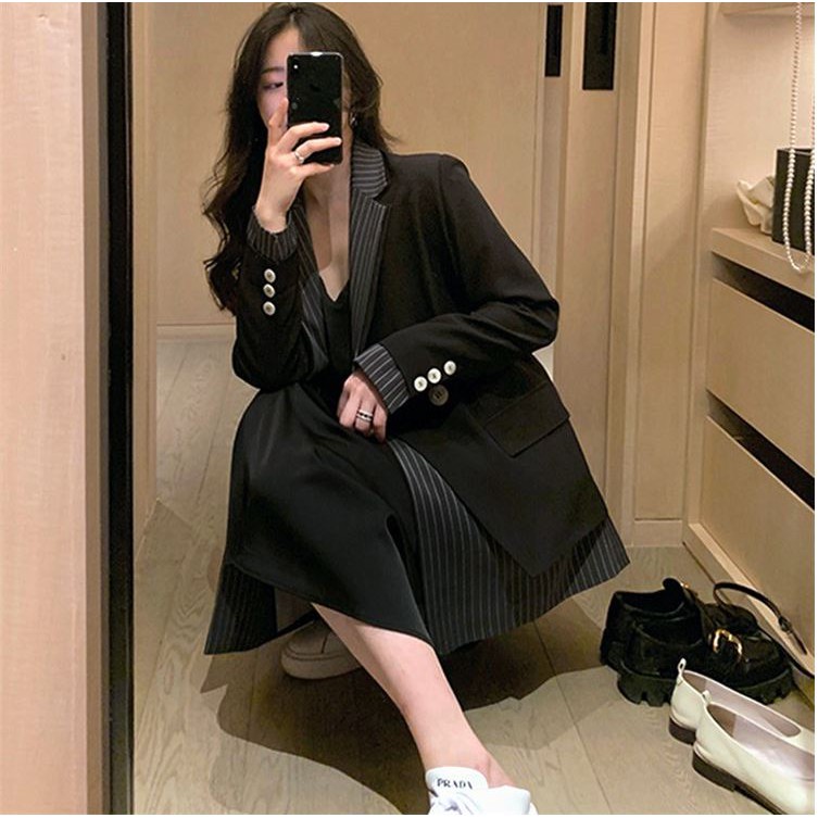 New - Áo Khoác Blazer Đen Phối Sọc DORY&amp;PONY STREET BLACK JACKET – AK105 (2 lớp)