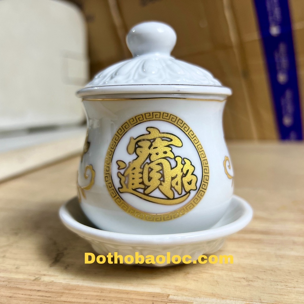 Hũ đựng gạo muối thờ cúng bằng sứ trắng hình hoa sen 3 cỡ