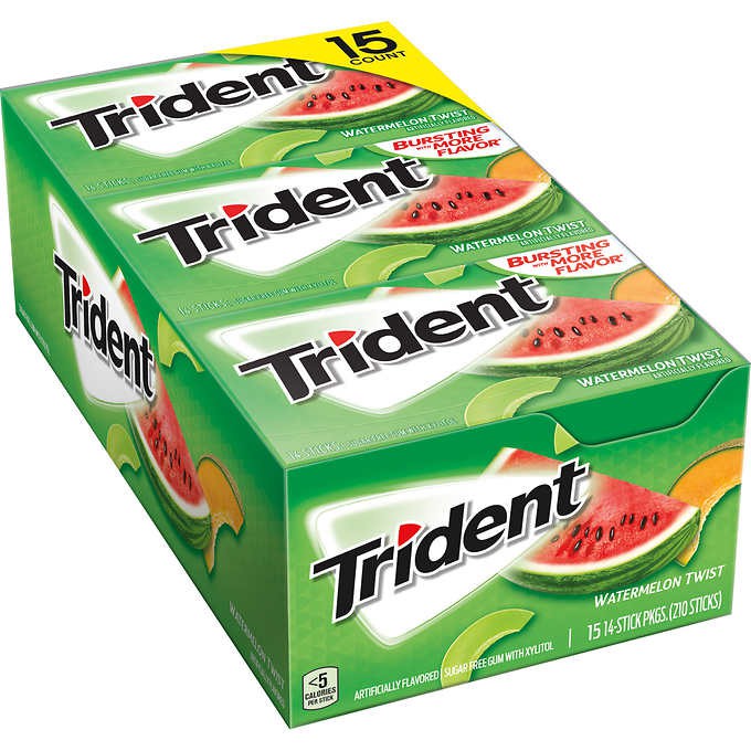 kẹo singum dưa hấu không đường trident Mỹ, hộp 15 thanh