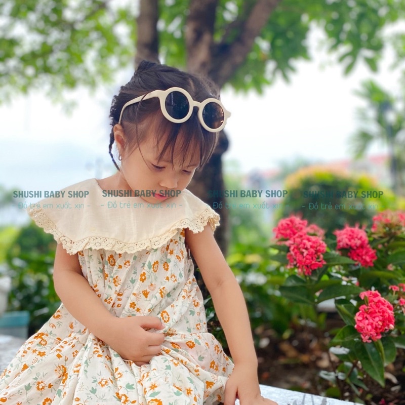 Váy bé gái cổ yếm babydoll viền bèo họa tiết hoa nhí vintage SHUSHI