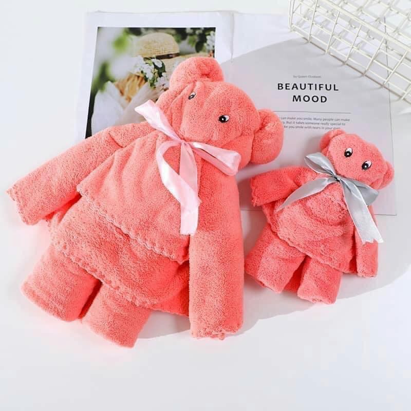 SET 2 khăn tắm khổ lớn siêu mềm mịn hình voi cute Mẫu mới 2020