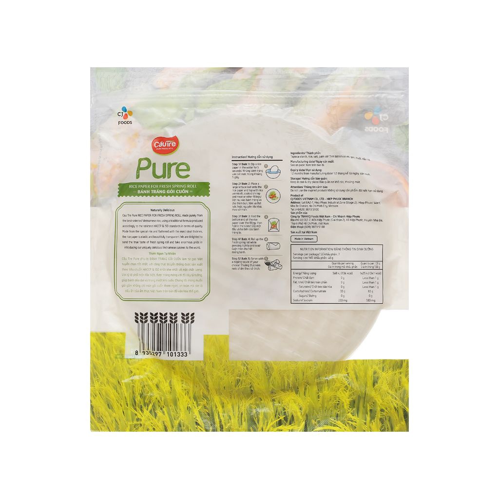 Bánh Tráng Gỏi Cuốn 22cm CJ Pure Cầu Tre Gói 280G Chính Hãng Công Thức Truyền Thống Làm Từ Gạo