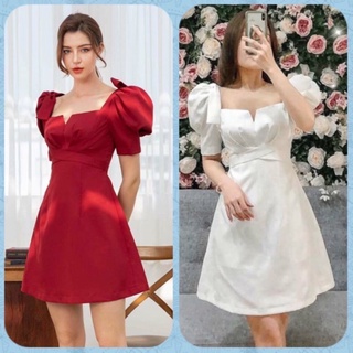 Đầm xoè cổ v tay ngắn dự tiệc