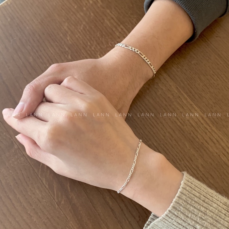 Lắc tay đôi dây xích mắt chữ nhật nối 3 mắt tròn BẠC S925 LANN B159 COUPLE