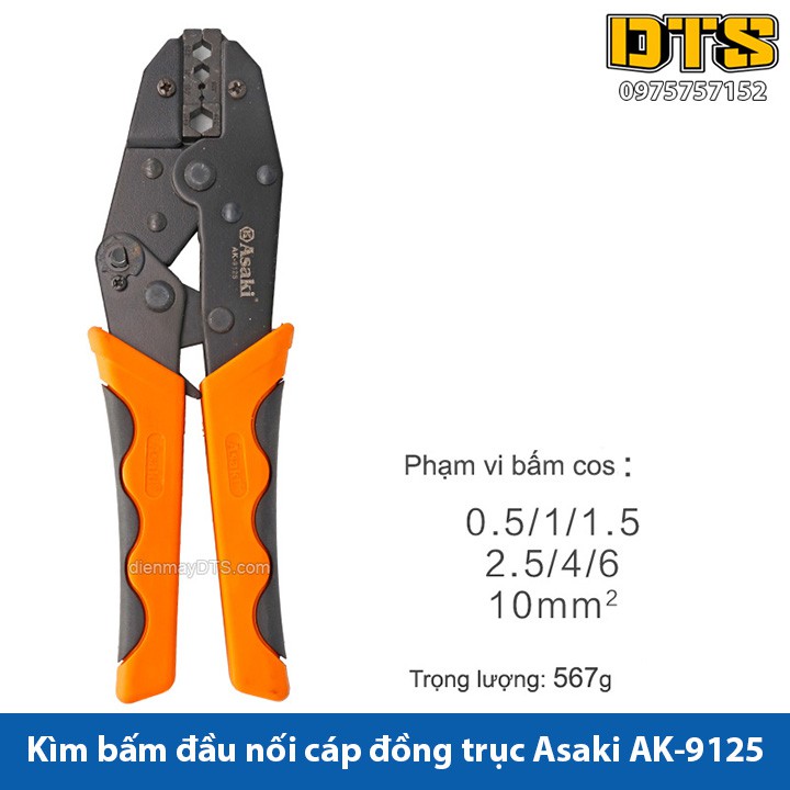 ⚜️FREESHIP⚜️ Kìm bấm cos nối cáp đồng trục Asaki AK-9125 0.5 ~ 10mm2 - Kềm bấm lục giác (Kìm bấm đầu cote Asaki)