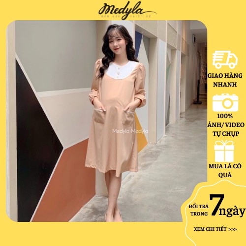 Váy bầu thu đông trượt hàn thanh lịch - Đầm bầu công sở thiết kế Medyla - V307