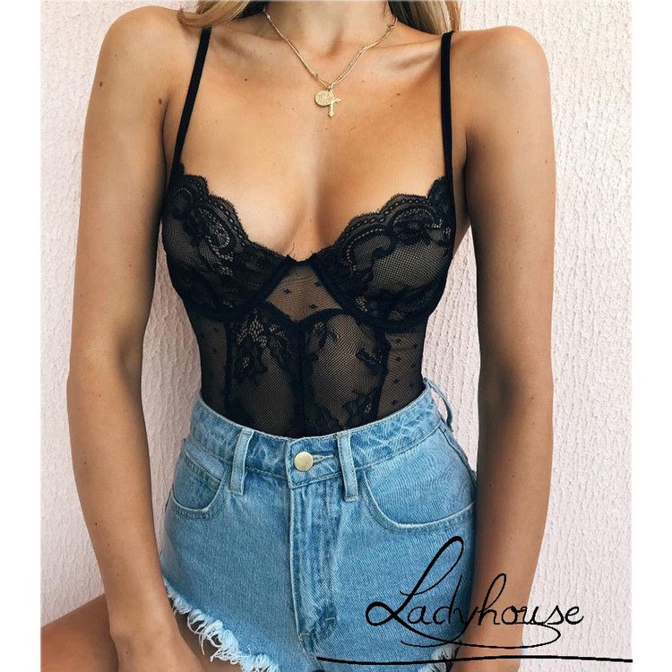 Bộ đồ ngủ liền thân hai dây phối ren quyến rũ dành cho nữ