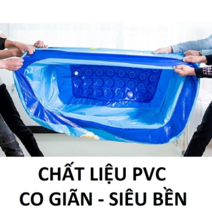 Bể bơi phao cho bé 2m1 kèm bơm ba tầng thành cao hình chữ nhật nhiều hình ảnh ngộ nghĩnh cho trẻ em vận động phát triển