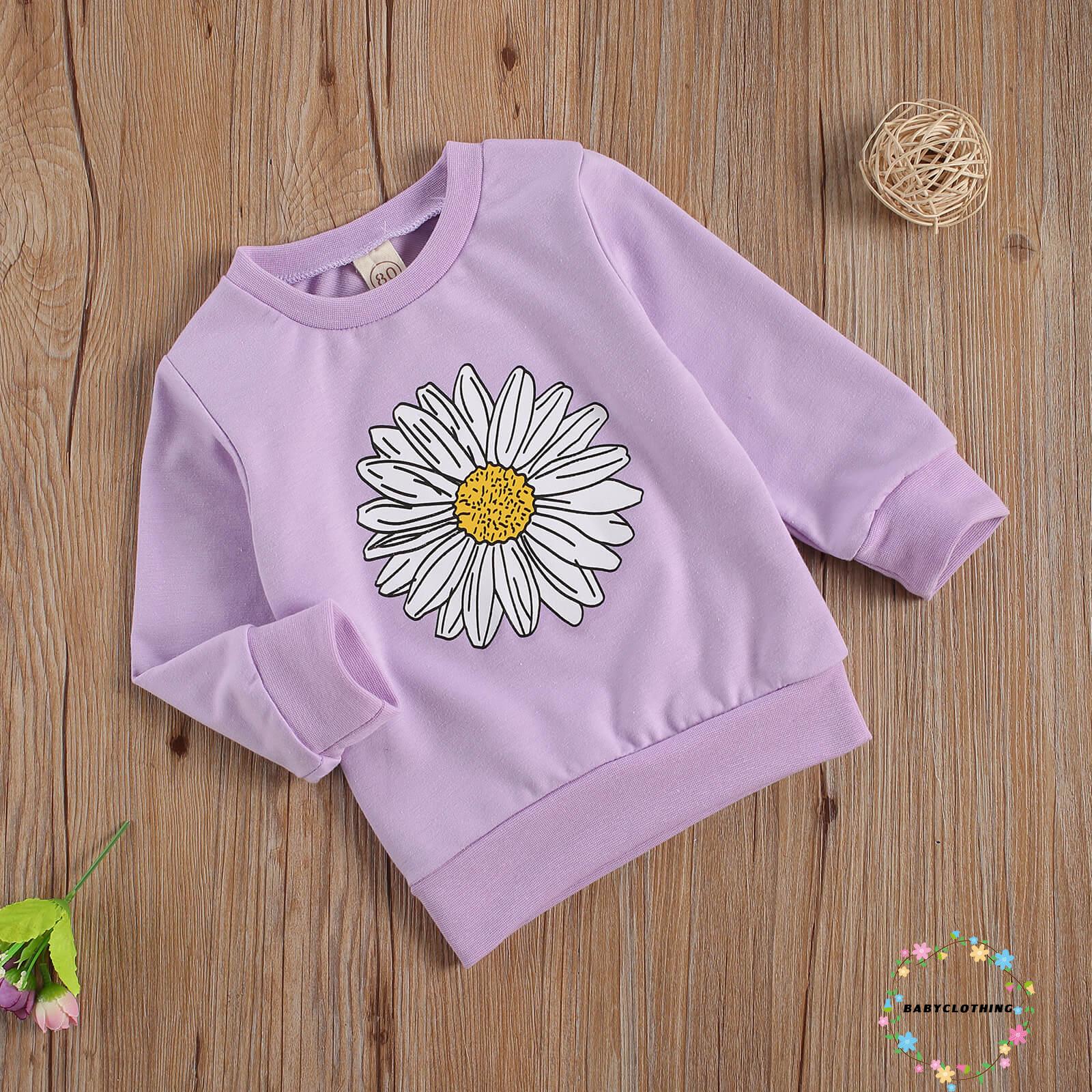 BBCQ-Kid Girl Floral Top, Fall Shirt, Round Neck Long-Sleeve Casual Elastic Cuff Hem Windproof Warm Blouse