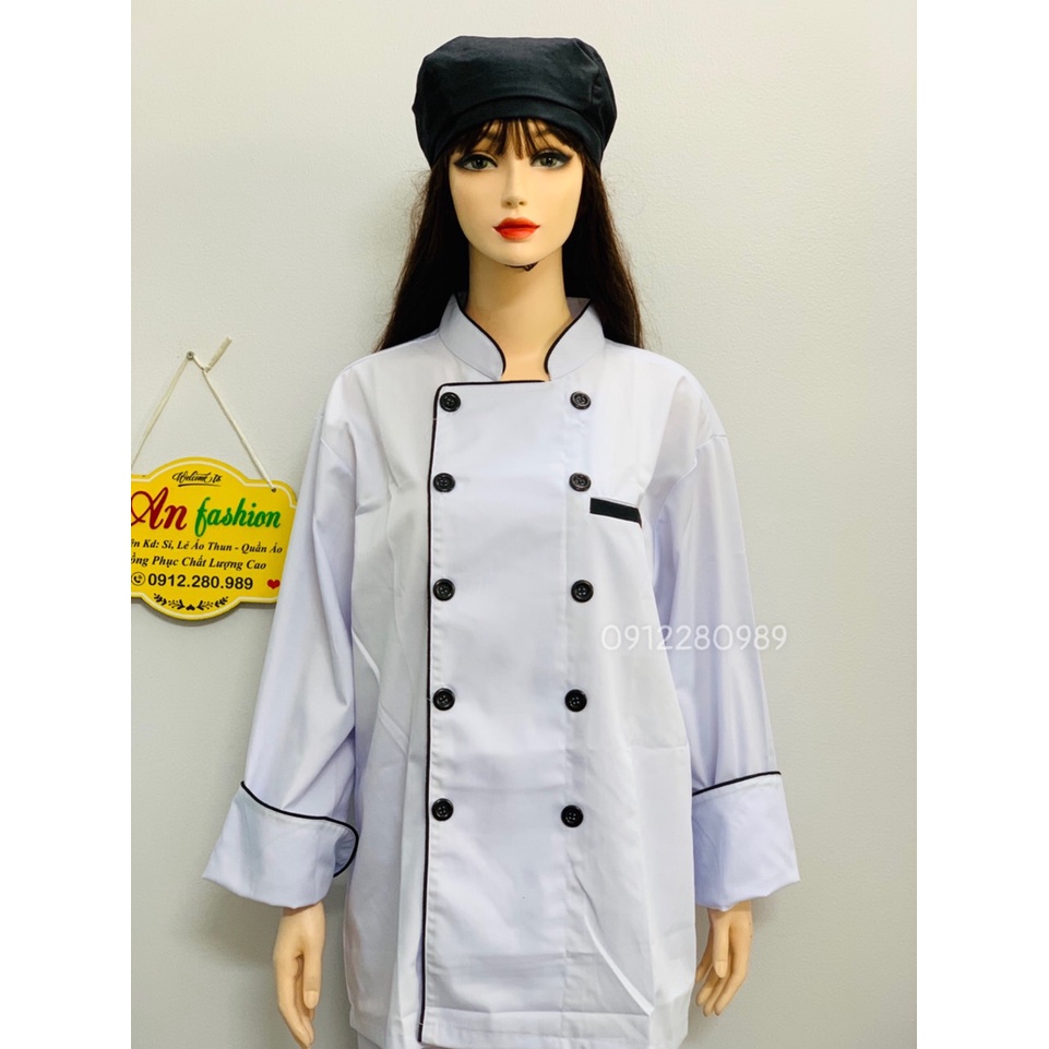 Áo bếp trắng viền đen nam nữ dày dặn cao cấp sang trọng _ Hình chụp thật