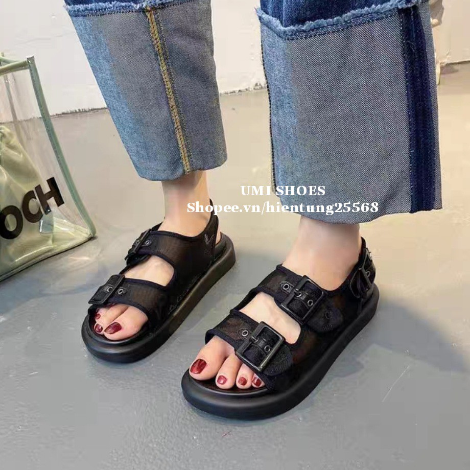 [MỚI] Giày sandal nữ 2 quai ngang khuy cài xinh đơn giản mix nhẹ nhàng/cá tính đẹp màu xanh/đen/kem đế cao đi chơi học