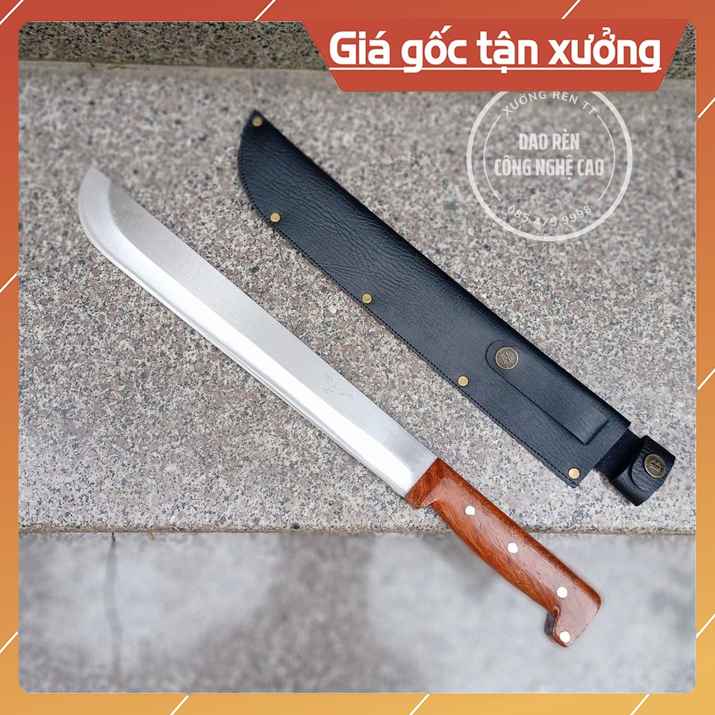 Dao Phát Hoang, Chặt Cây, Thép Carbon S45 Chống Gỉ, Cán Ốp Gỗ Hương, Kèm Bao Da