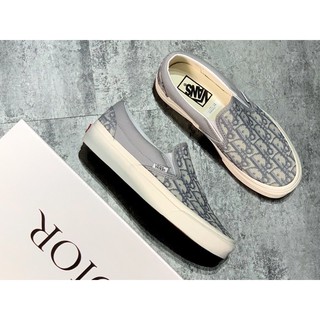 【Giá đặc biệt】Giày vải cao cấp màu xám Vans X Dior