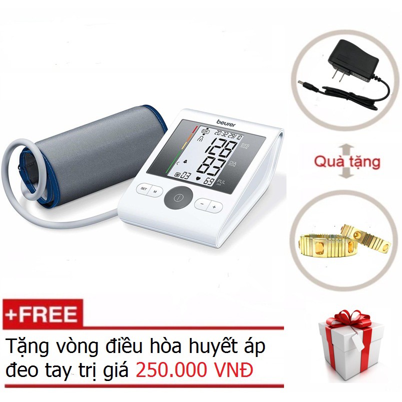 Máy đo huyết áp bắp tay Beurer BM28 + Tặng bộ đổi nguồn+ Tặng vòng điều hòa huyết áp cổ tay Nhật Bản