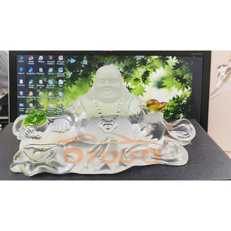 Tượng Di Lặc Ngọc Lưu Ly Trắng Để Taplo Trí Xe Hơi