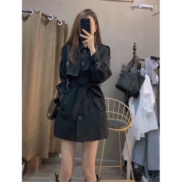 Áo khoác măng tô nữ đai eo dáng ngắn cao cấp. | BigBuy360 - bigbuy360.vn