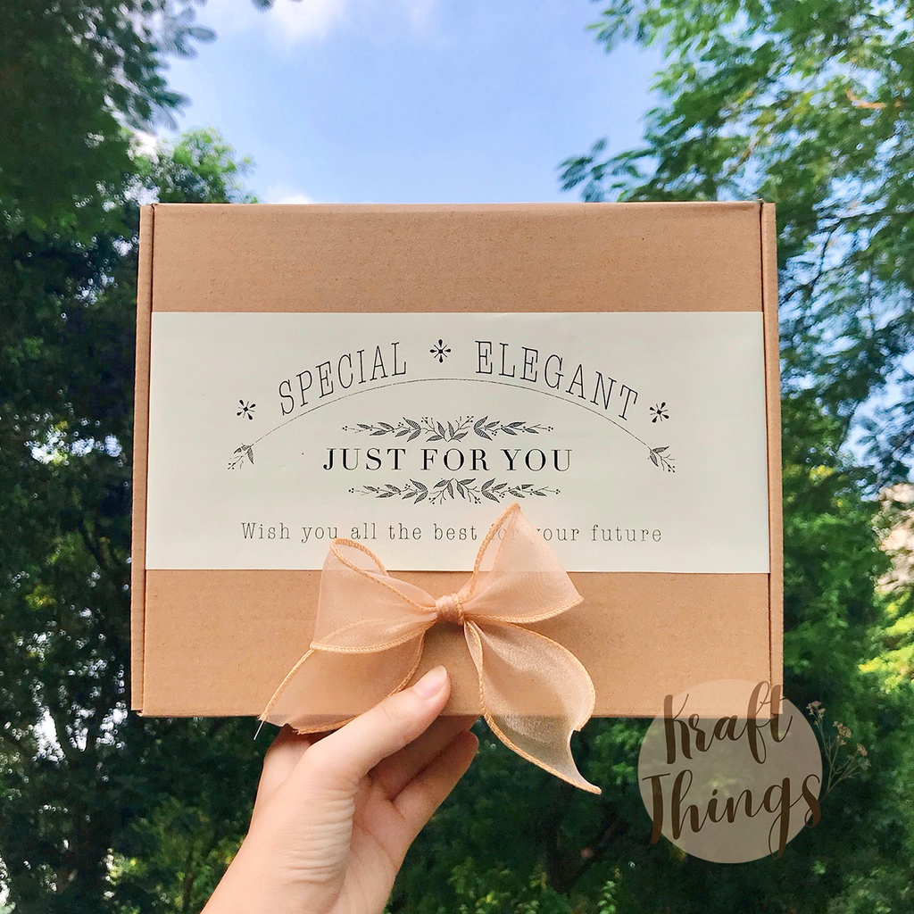 Hộp đựng quà kraft Just For You - Hộp quà tặng vintage kèm rơm lót