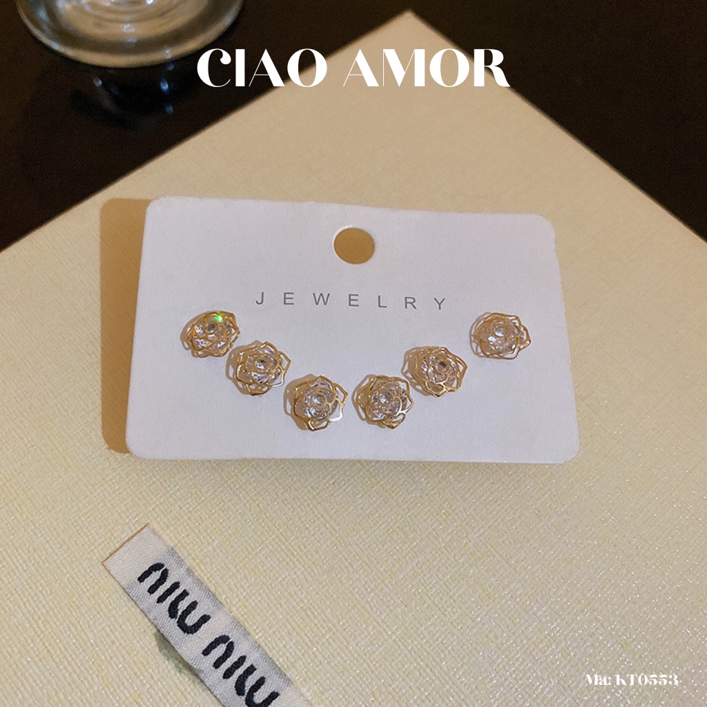 Set khuyên tai nụ nữ đuôi bạc 925 hoa hồng sang trọng Trang sức Ciao Amor - KT0553