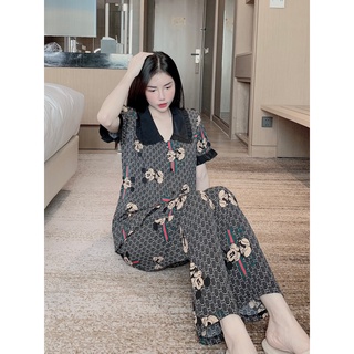 Bộ Pijama cổ sen chất lụa mango mềm mát, mịn, nhẹ + Ảnh thật