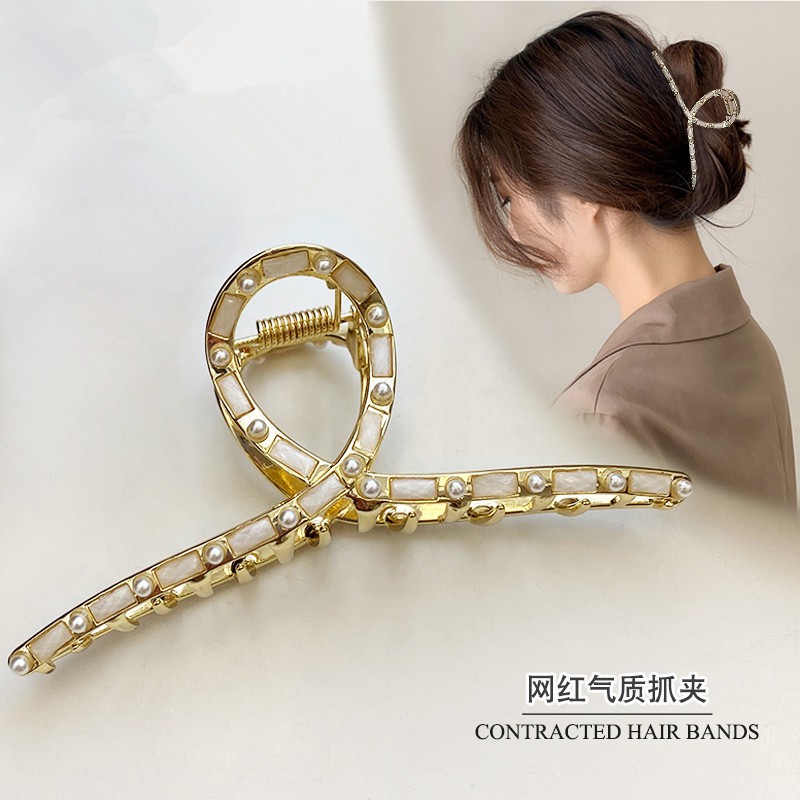 Kẹp Tóc Hình Cá Mập Đính Ngọc Trai Lớn Kiểu Hàn Quốc Dễ Thương Cho Nữ