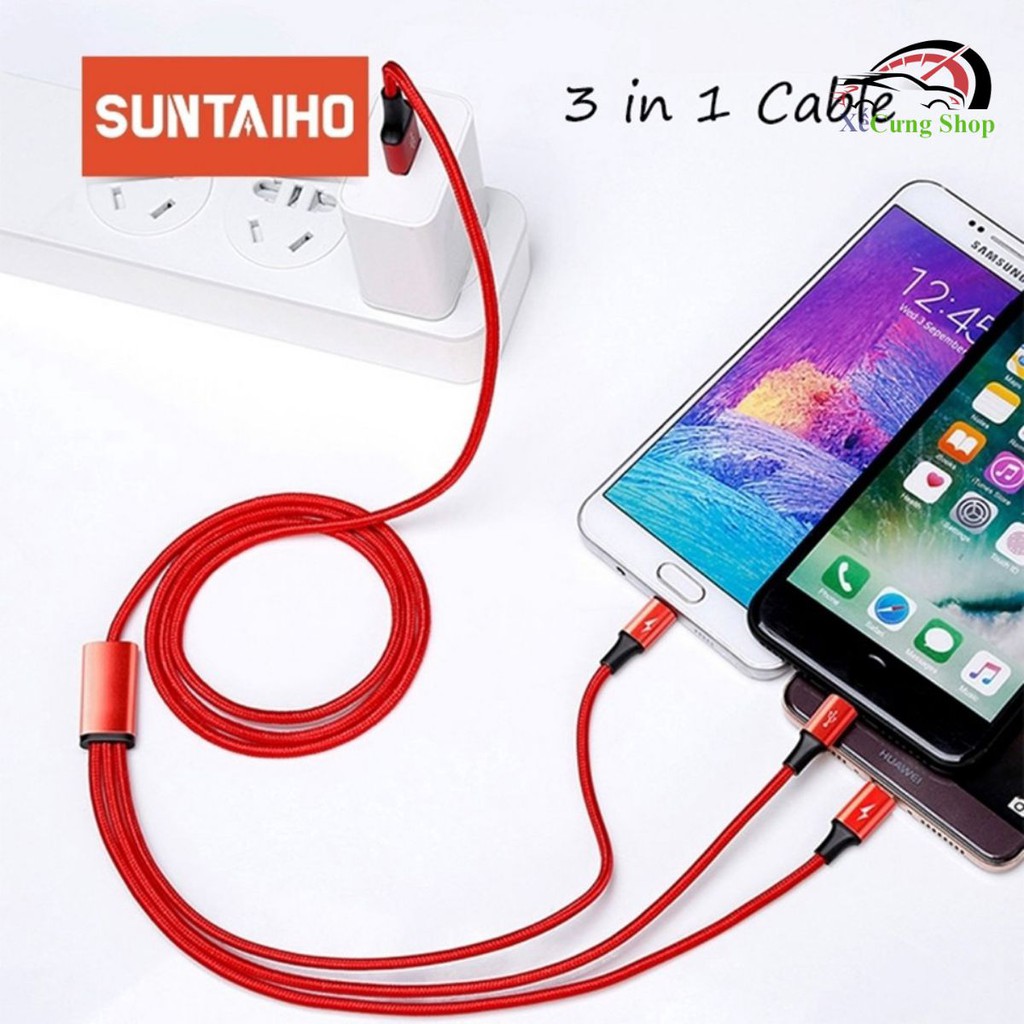 Cáp Sạc 3 Đầu Type C, Lightning, Micro USB Siêu Bền