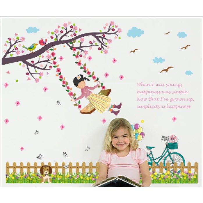 Decal dán tường xích đu và bé EB169 (Kích thước:68x88cm)