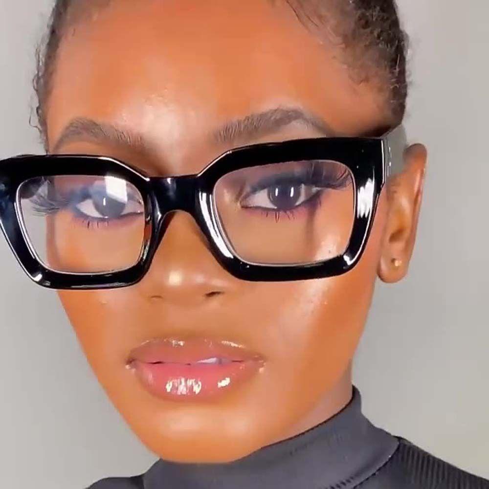 Kính Chống Bức Xạ WMES15H Tròng Vuông Màu Đen Họa Tiết Da Báo Phong Cách Hàn Quốc Cho Nữ