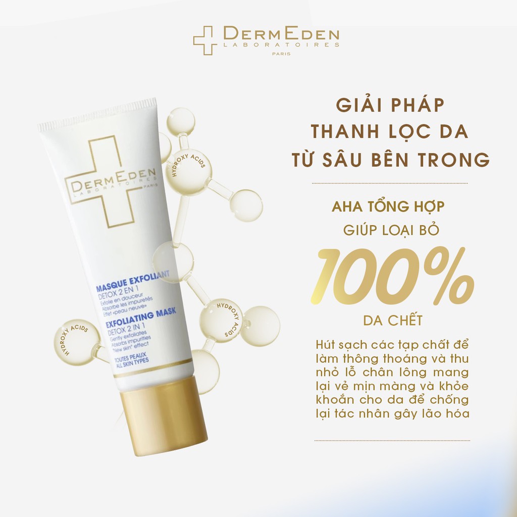 Mặt nạ đất sét giảm mụn đầu đen, kiềm dầu DERMEDEN Exfoliating Mask AHA 50ml