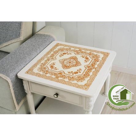 Tấm khăn che phủ nóc tủ lạnh 50cm x 50cm - khăn phủ ghế đôn bằng nhựa không thấm nước -màu vàng- giao hoa văn ngẫu nhiên