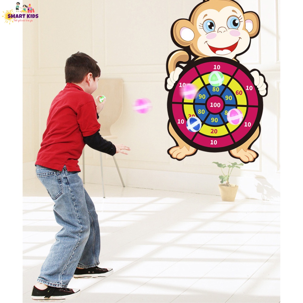 Đồ Chơi Phi Tiêu Bóng Dính Cho Bé, Trò Chơi Ném Bóng Gai Tự Dính Hình Thú Cưng Treo Tường Smartkids 1013