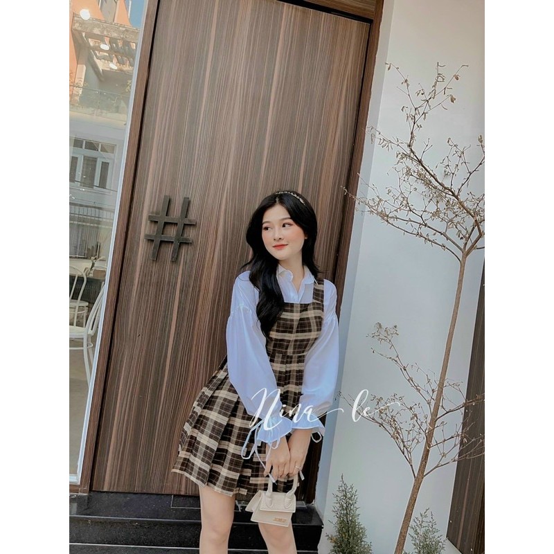 Sét yếm bigsize ❤️ 𝐇𝐈̀𝐍𝐇 𝐓𝐇𝐀̣̂𝐓❤️ gồm áo somi và yếm ( có size 55-90kg)