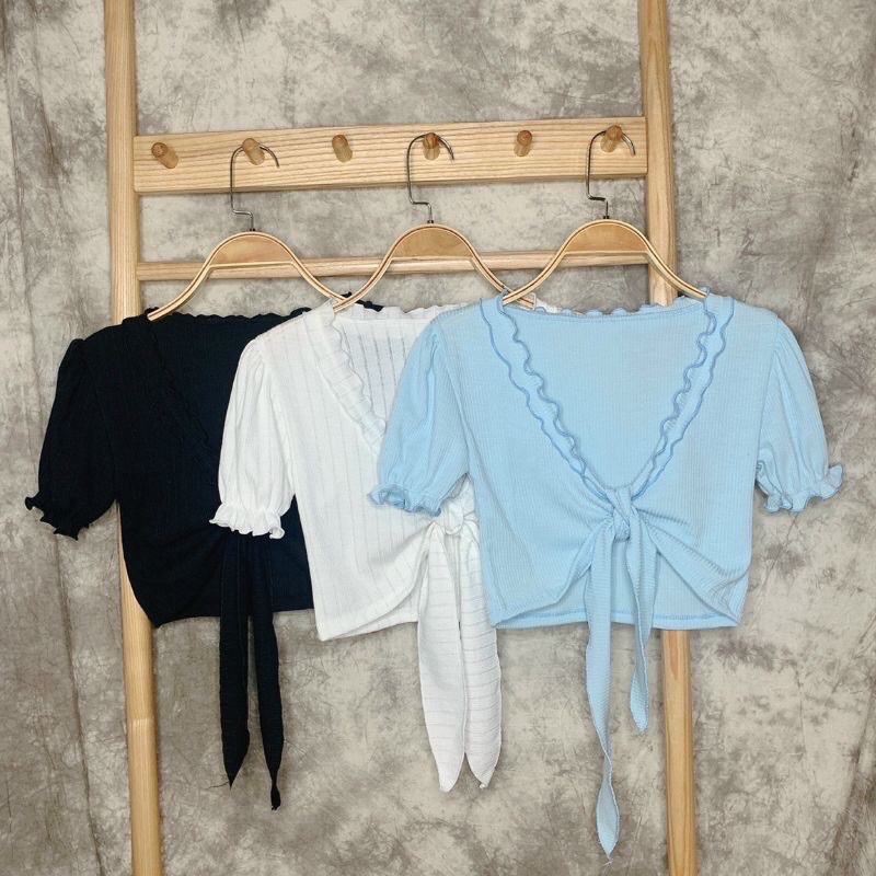 [Mã FAMARAL1 giảm 10K đơn 50K] Áo croptop buộc nơ trước cuốn biên ( Video feeback khách ) | BigBuy360 - bigbuy360.vn