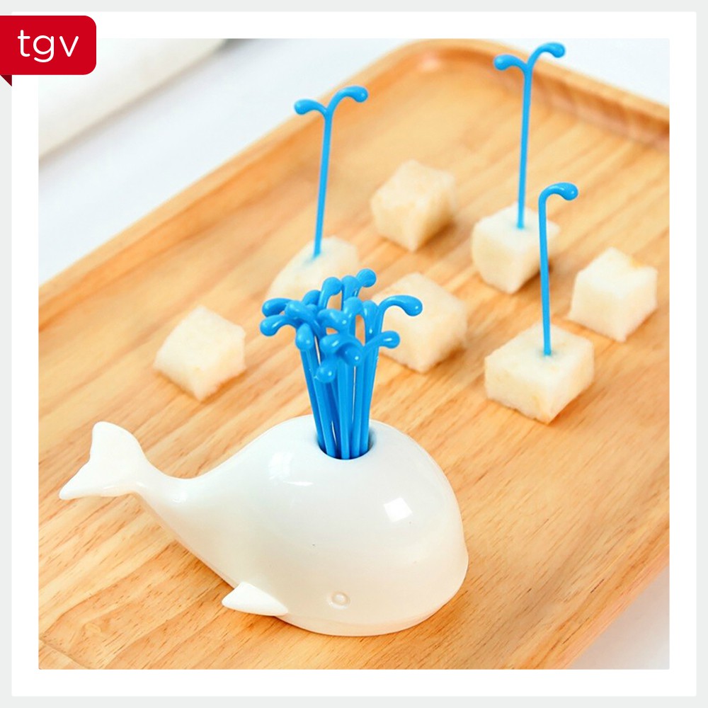 Bộ Dĩa Hình Cá Heo, Chậu Cây Xanh, Nĩa Ăn Hoa Quả, Xiên Đồ Ăn, Trang Trí Bàn Ăn, Phòng Ăn (set 10/16 chiếc)