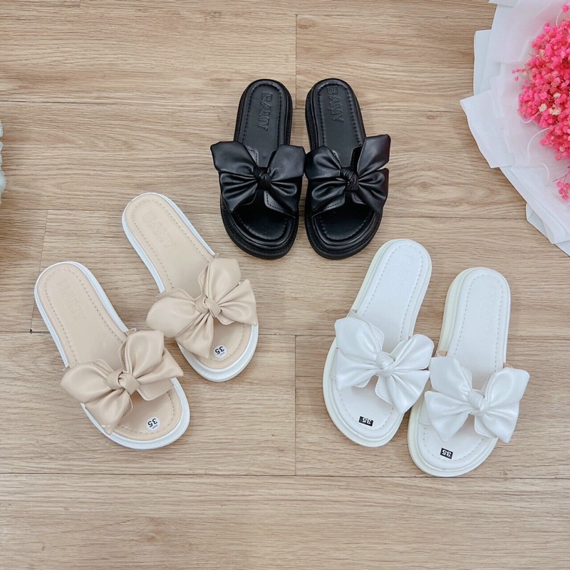 Dép xuồng quai ngang kết nơ xinh XNo