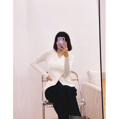 (a256) áo len Hàn Quốc sang trọng mùa thu thanh lịch cổ chữ V vạt chéo vải le dệt kim (kèm ảnh khách) | BigBuy360 - bigbuy360.vn