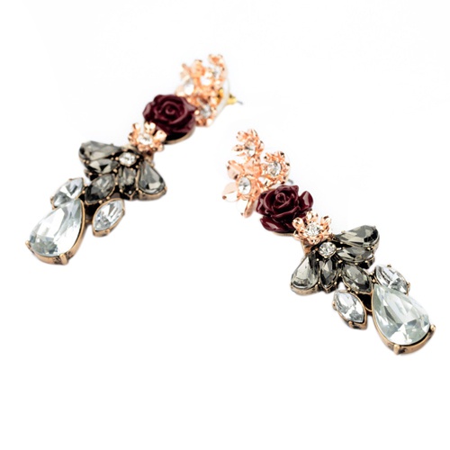 Khuyên tai đơn thiết kế hình hoa hồng đính đá quý nhân tạo sang trọng dành cho nữ