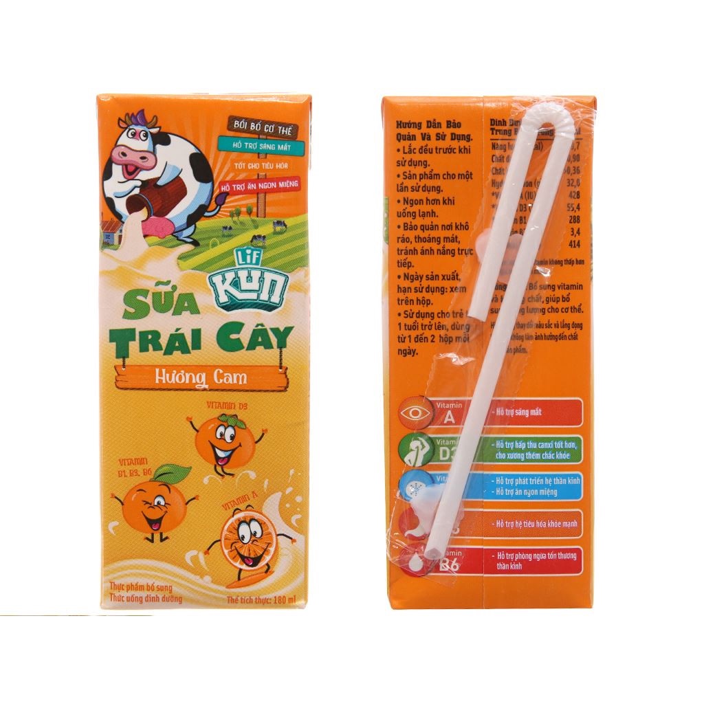 [HSD T10-2023] Thùng 48 Hộp Sữa Trái Cây LiF Kun Hương Cam 180ml.