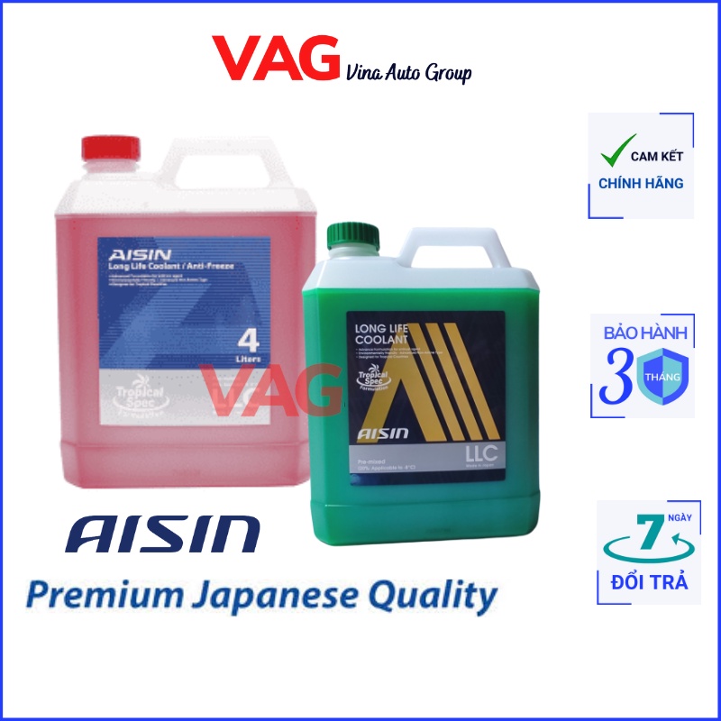 Nước Làm Mát Động cơ Ô tô Xanh, Đỏ Aisin LLC 4 Lít Xuất xứ Nhật bản