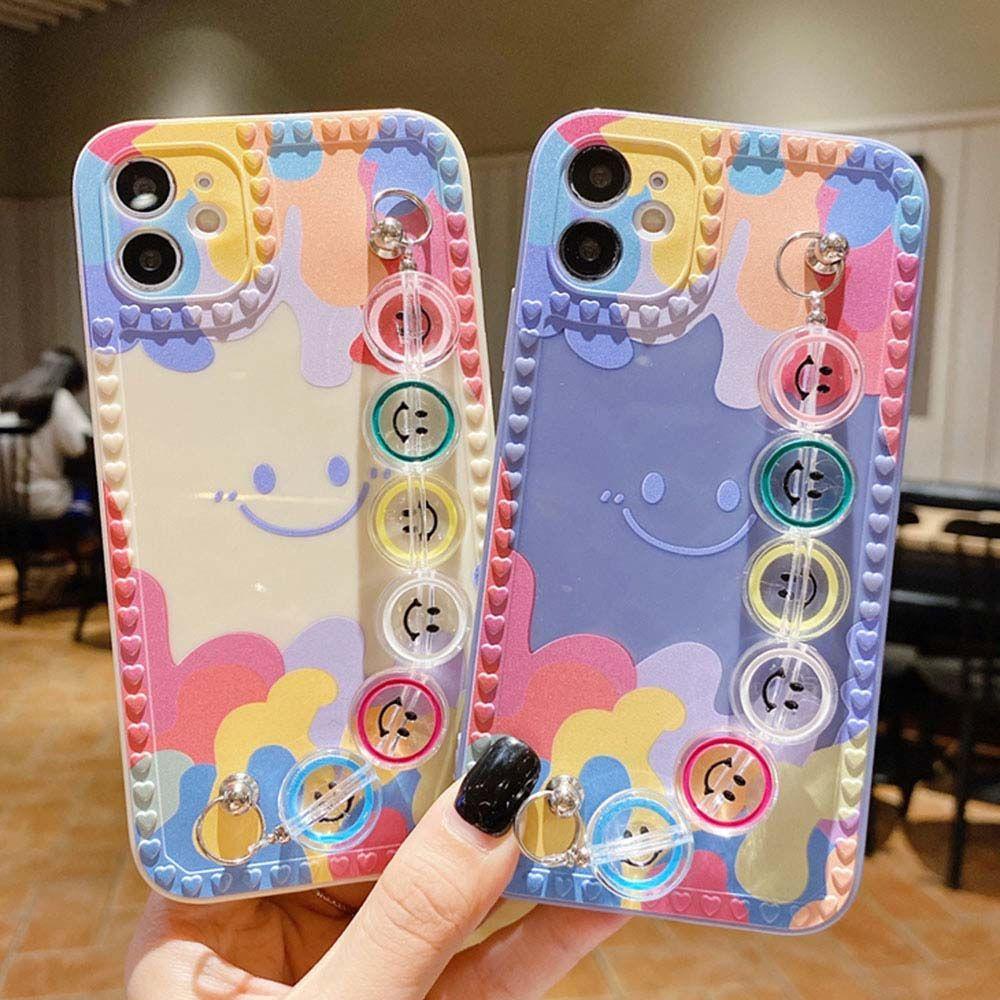 Ốp Điện Thoại Mềm Siêu Mỏng Màu Kẹo In Họa Tiết Có Dây Đeo Tay Cho Iphone 13