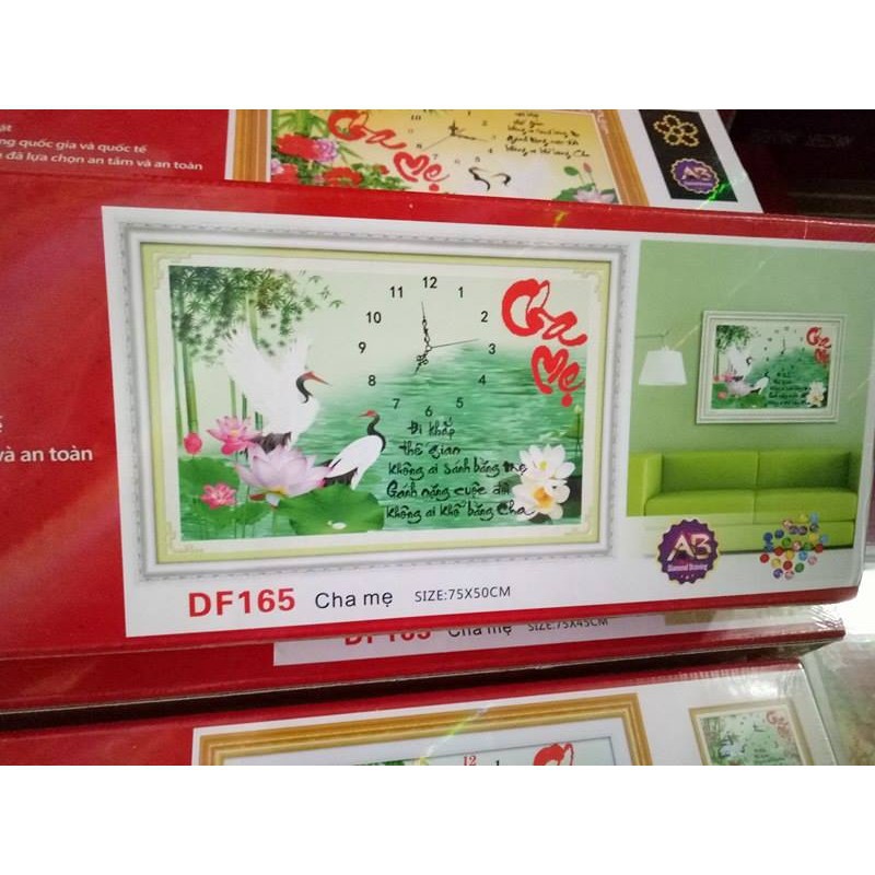 tranh đính đá đồng hồ cha mẹ